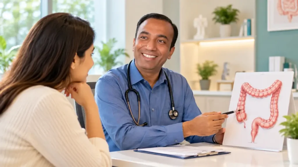 Colon Hydrotherapy for Digestive Health in Integrative Autoimmune Care 2 Doctor discussing digestive health and colon hydrotherapy with a patient