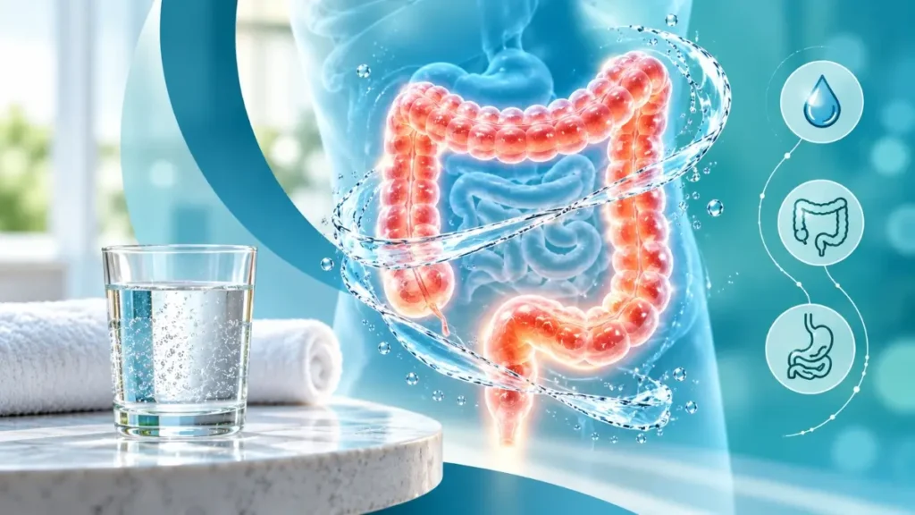 Hydrotherapy Colon Cleanse: Detox & Digestive Wellness at Salubrity Gurgaon 4 Medical illustration of the colon with flowing water for hydrotherapy colon cleanse and digestive wellness in Gurgaon