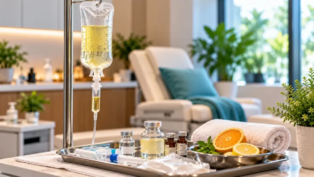 What Is Myers IV Drip Therapy? Benefits, Ingredients & What to Expect 2 Myers IV Drip Therapy setup at Salubrity Integrative Wellness Clinic in Gurugram