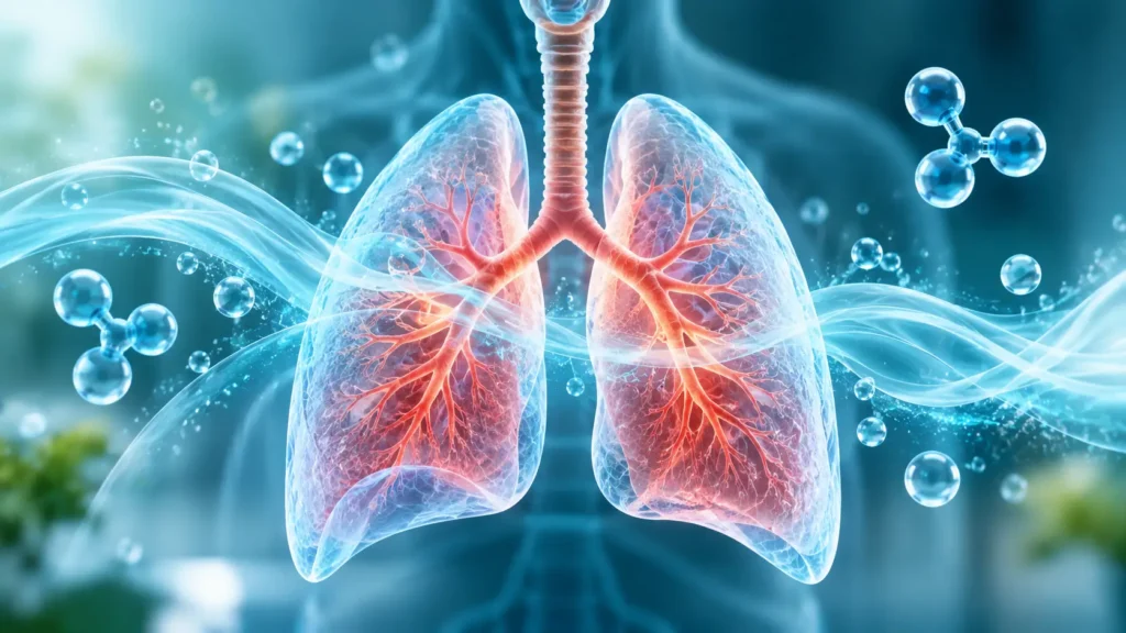 Realistic 3D illustration of human lungs for Ozone Therapy for Respiratory Wellness education