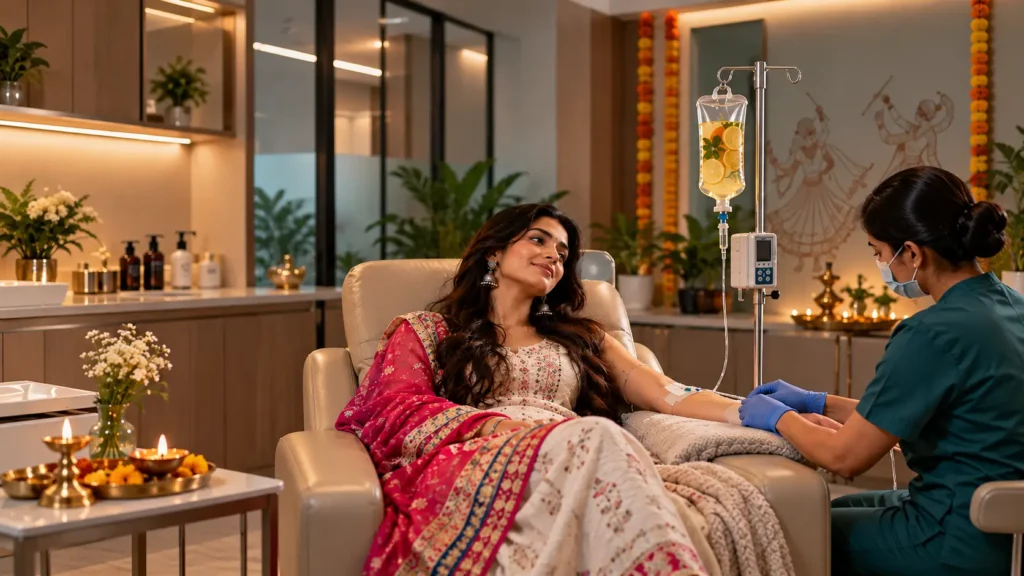 Navratri Fasting & IV Nutrition Drip Therapy: Hydration, Nutrition & Energy Guide 2 IV Nutrition Drip Therapy during Navratri fasting at a wellness clinic